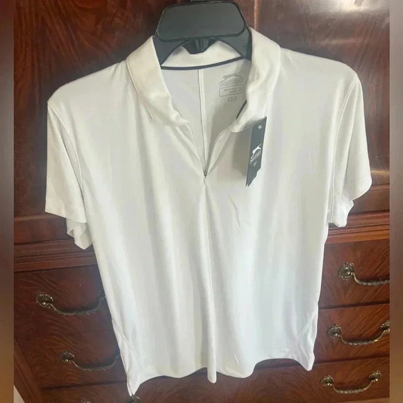 Slavender ladies white Golf shirt. NWT. Zip front v neck UPF 30 - Picture 1 of 9
